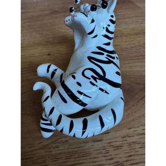 Annaco 2001 Amy Lacombe Whimsiclay Black & White Striped Cat Zebra - Picture 4 of 8